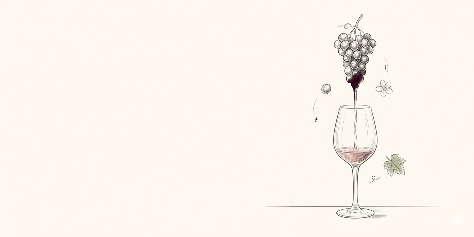 Trois verres de vin — rouge, rosé, blanc — et une grappe de raisin noir, illustration